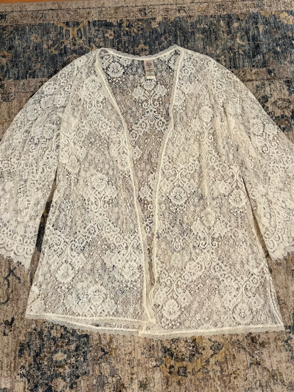 Vintage In Bloom by Jonquil Ivory Floral Lace Sheer 3/4 Sleeve Top Bridal M-L